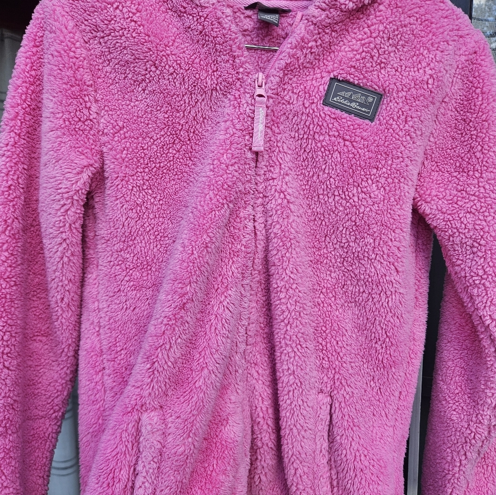 Eddie Bauer Pink Sherpa Hoodie Girls LARGE